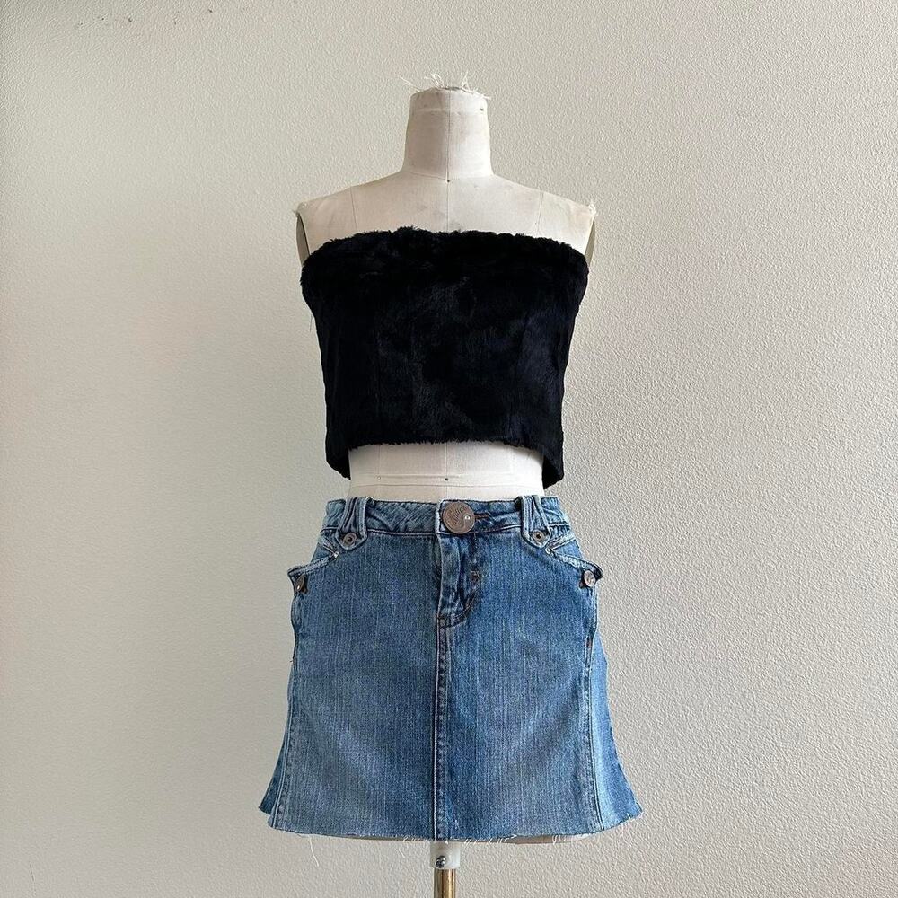 handmade black fuzzy tube crop top